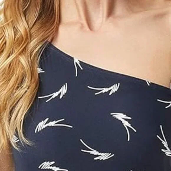 NWT! Michael Kors New Navy Feather Logo One Shoulder One Piece Swimsuit NEW! - Picture 3 of 3